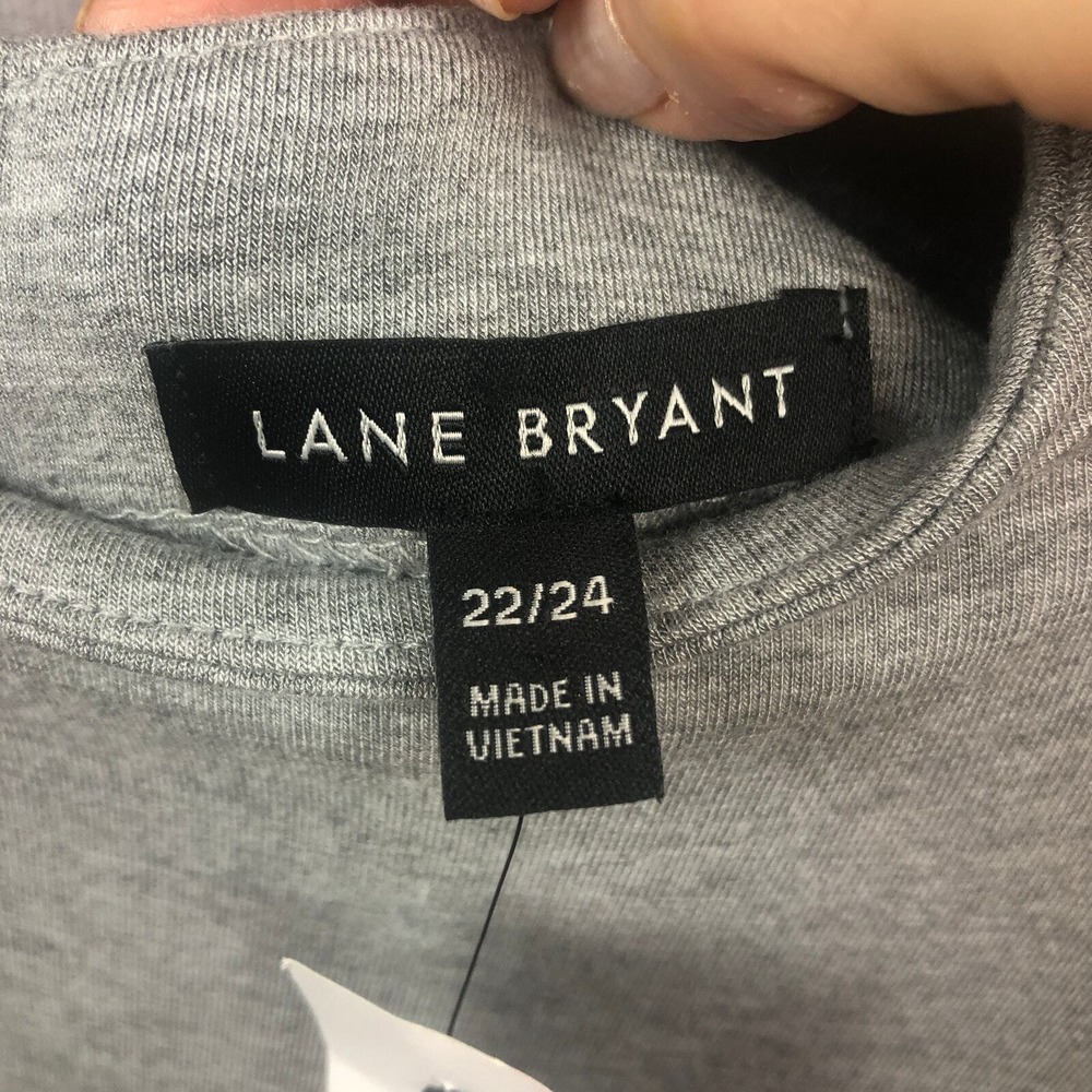 Lane Bryant Midi Dress 22 / 24 Gray Ruched High Neck Short Sleeve Stretch NEW! - Picture 2 of 13